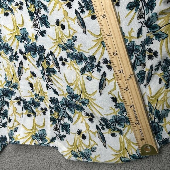 J Jill Top Extra Large Petite Blue Bird Print Green Floral Lightweight Office - Picture 13 of 14
